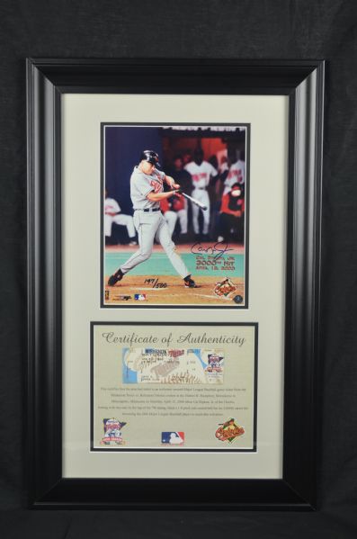 Cal Ripken Jr Autographed 3,000 Hit Club Photo & Ticket Display