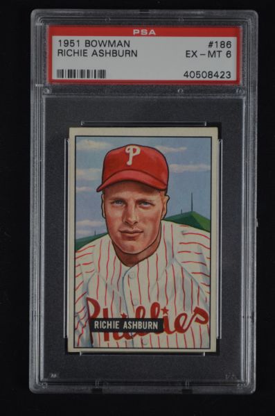 Richie Ashburn 1951 Bowman Card #186 Graded PSA 6 