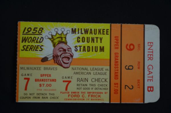 1958 New York Yankees World Series Game 7 Ticket Stub