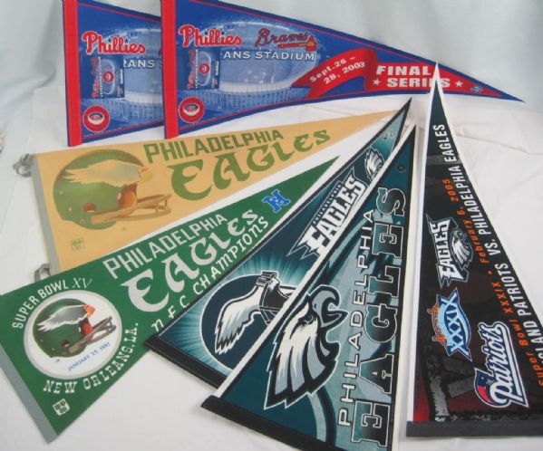 Philadelphia Eagles & Phillies Lot of 7 Pennants