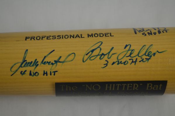 Sandy Koufax Nolan Ryan & Bob Feller Autographed No Hitter Bat