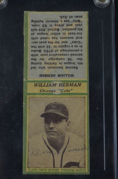 Billy Herman Chicago Cubs HOF Autographed Matchbook PSA/DNA LOA