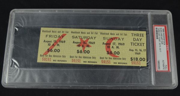 Lot Detail - Rare 1969 Woodstock Ticket PSA Encapsulated