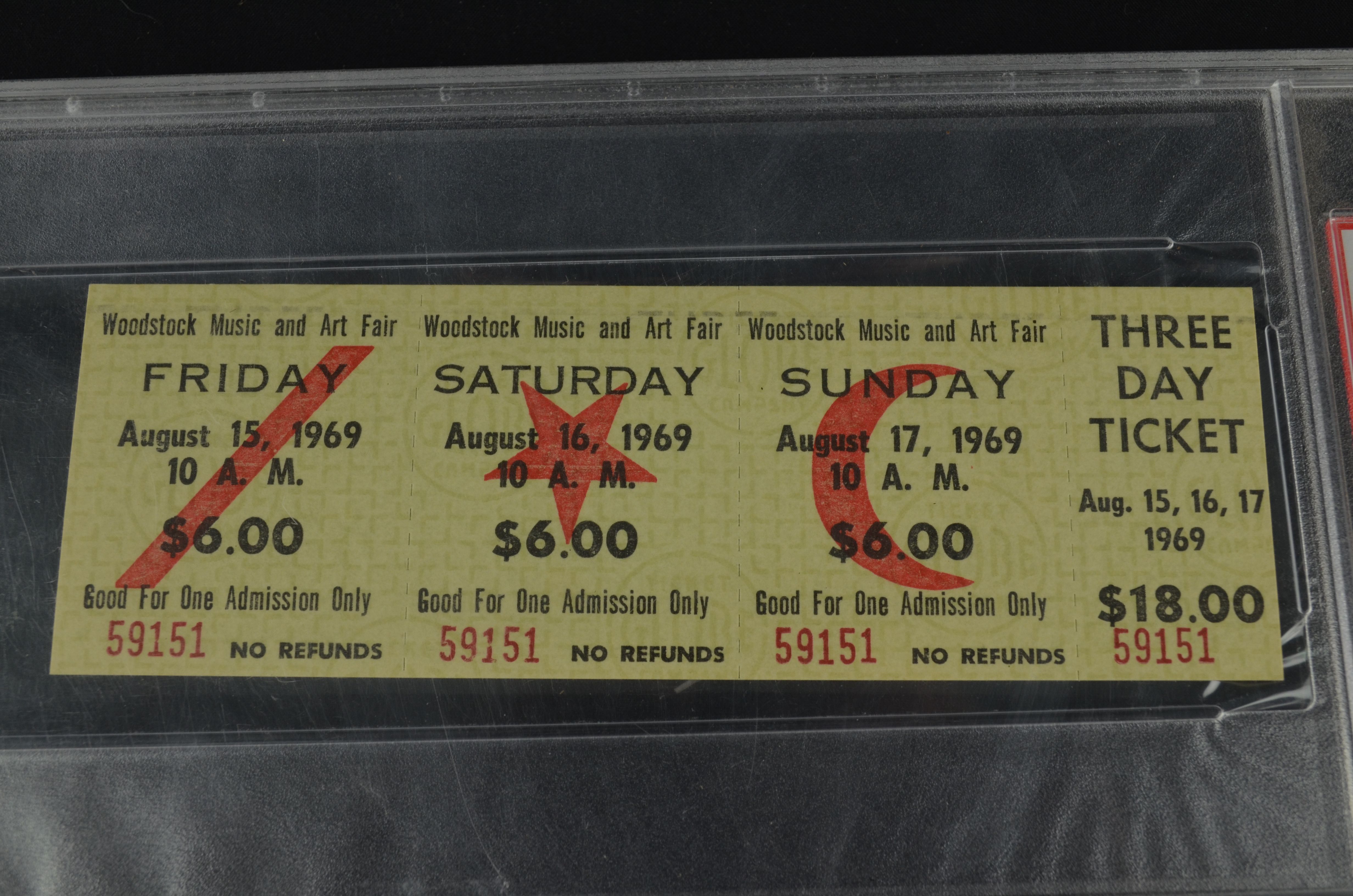 Lot Detail - Rare 1969 Woodstock Ticket PSA Encapsulated