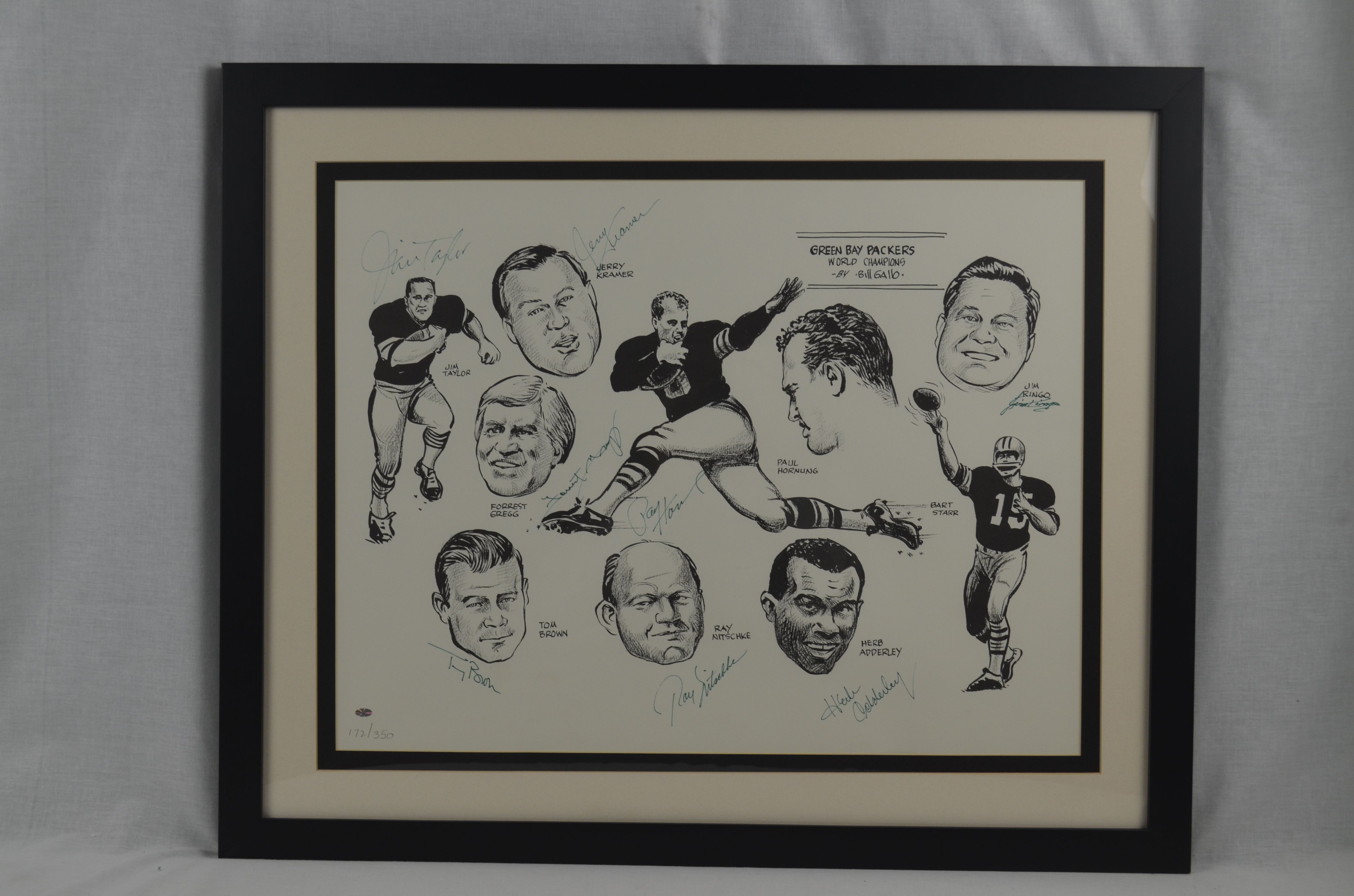 1967 Green Bay Packers 16x20 LE World Champions Lithograph Signed by (6)  with Tom Brown, Herb Adderley, Ray Nitschke, Bill Gallo (PSA Hologram)