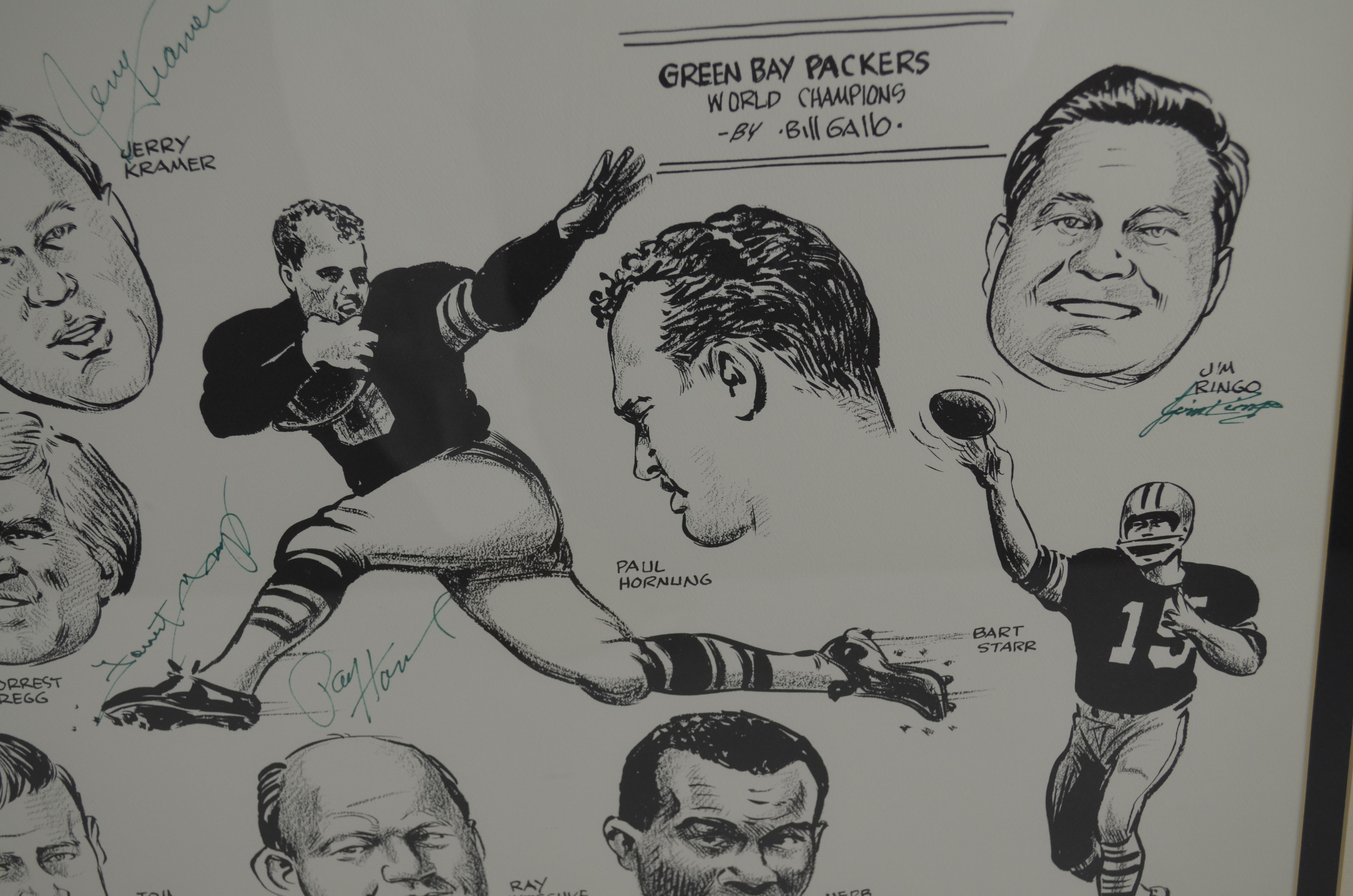 1967 Green Bay Packers 16x20 LE World Champions Lithograph Signed by (6)  with Tom Brown, Herb Adderley, Ray Nitschke, Bill Gallo (PSA Hologram)