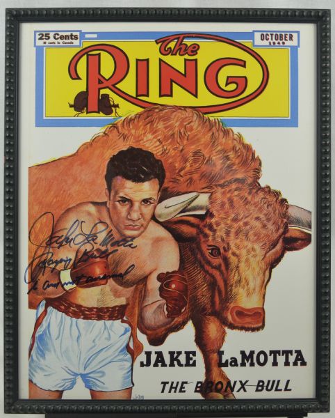 Jake LaMotta Autographed & Inscribed Ring Magazine Poster