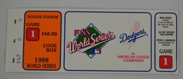 LA Dodgers 1988 World Series Game 1 Ticket Kirk Gibson Home Run