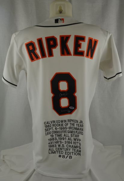 Cal Ripken Autographed Limited Edition #8 of 8 Career Stat Jersey