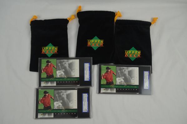 Tiger Woods 2001 Limited Edition Upper Deck Masters Collection Lot of 3 Foil Cards SGC 92