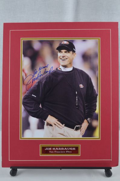Jim Harbaugh Autographed 11x14 Photo & SF 49ers Metal Sign
