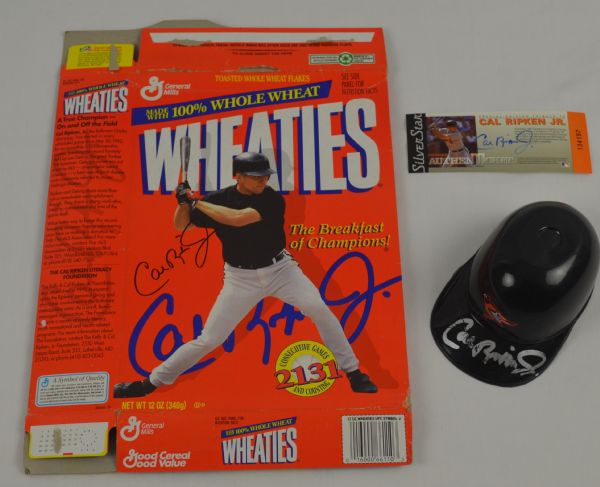 Cal Ripken Jr Autographed Wheaties Box & Ticket 