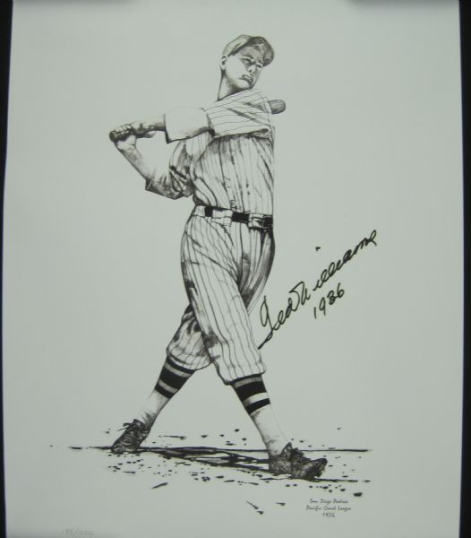 Ted Williams Autographed & Inscribed 1936 Rookie Limited Edition Lithograph