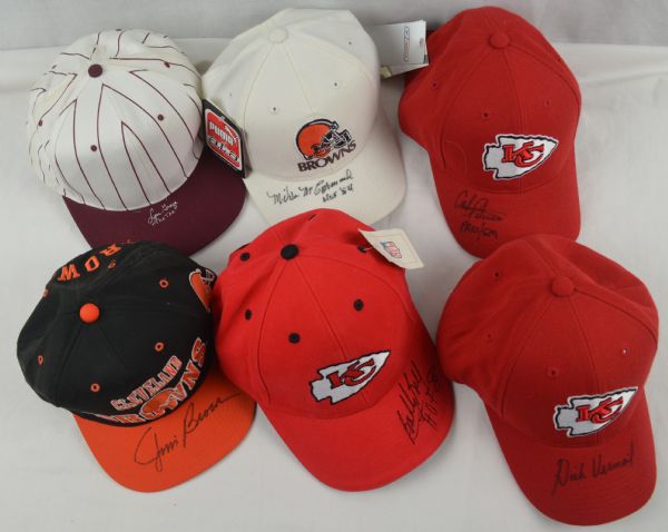 Cleveland Browns & Kansas City Chiefs Collection of 6 Autographed Hats w/Jim Brown