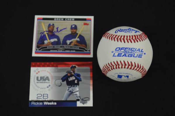 Rickie Weeks Autographed Baseball & Team USA Cards