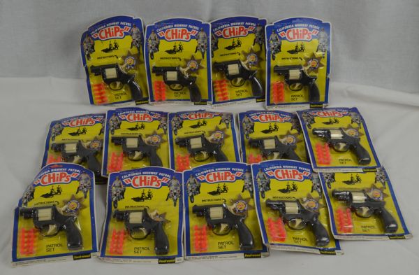 Collection of 14 Toy Guns From The TV Show "Chips" w/Original Packaging