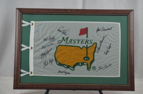 Masters Autographed & Framed Golf Pin Flag w/10 Signatures