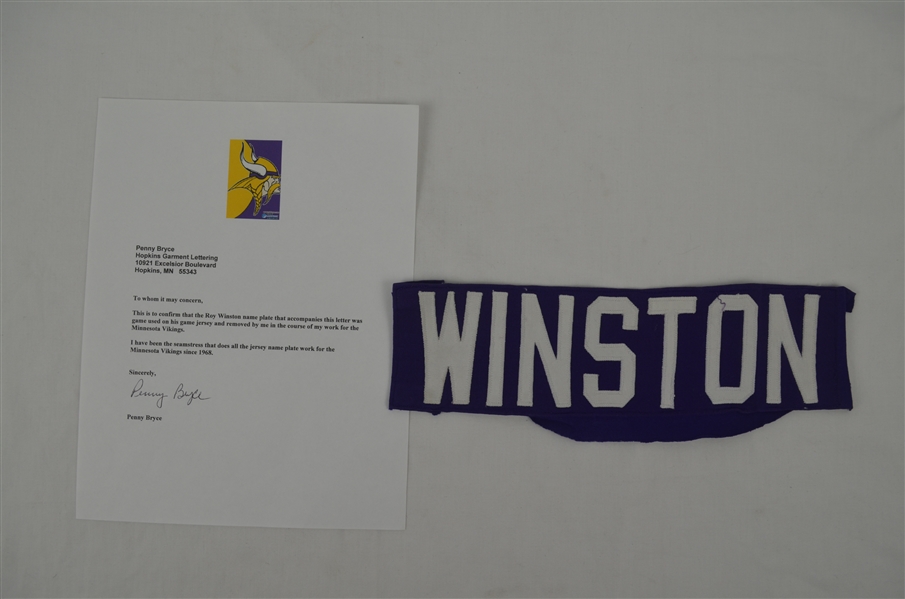 Roy Winston Minnesota Vikings Professional Model Jersey Nameplate w/Team Provenance