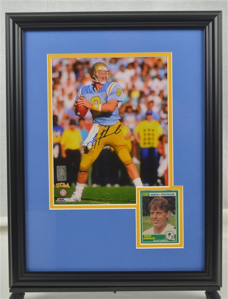 Troy Aikman Autographed & Framed UCLA Photo w/Rookie Card