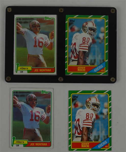 Joe Montana & Jerry Rice Collection of 4 Topps Rookie Cards 