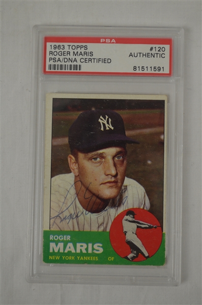 Roger Maris Autographed 1963 Topps Baseball Card PSA/DNA