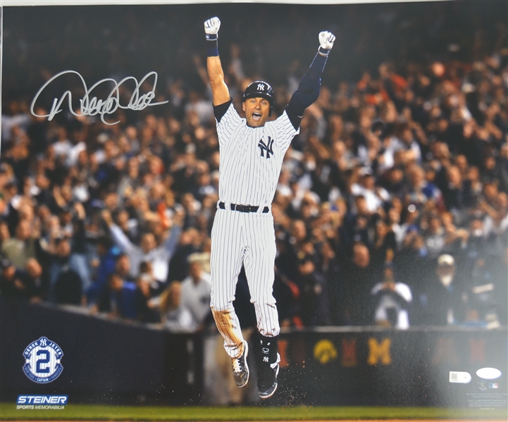 Derek Jeter 2014 Final At Bat Game Winning Hit Autographed 16x20 Photo