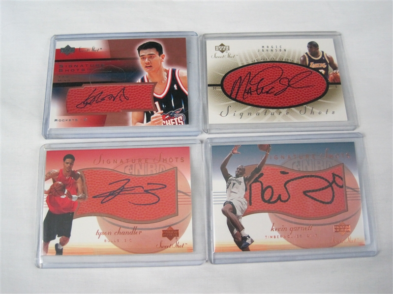 NBA Lot of 4 Game Used & Autographed Basketball Insert Cards w/Magic Johnson