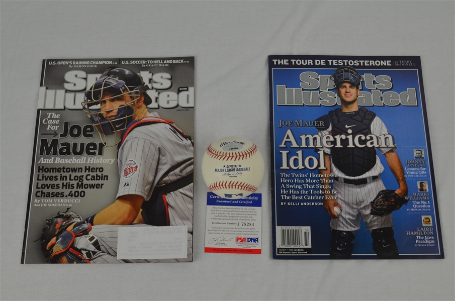 Joe Mauer Autographed Baseball & Sports Illustrated Magazine