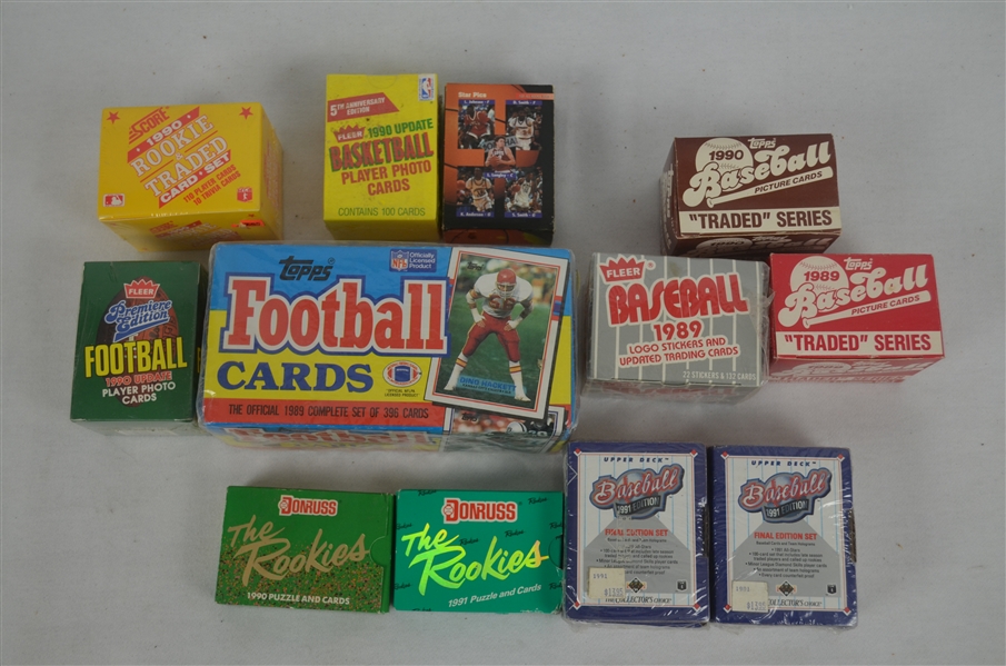 Collection of 12 Baseball Football & Basketball Card Sets