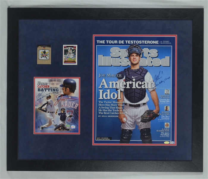 Joe Mauer Dual Autograhed & Inscribed Framed Display