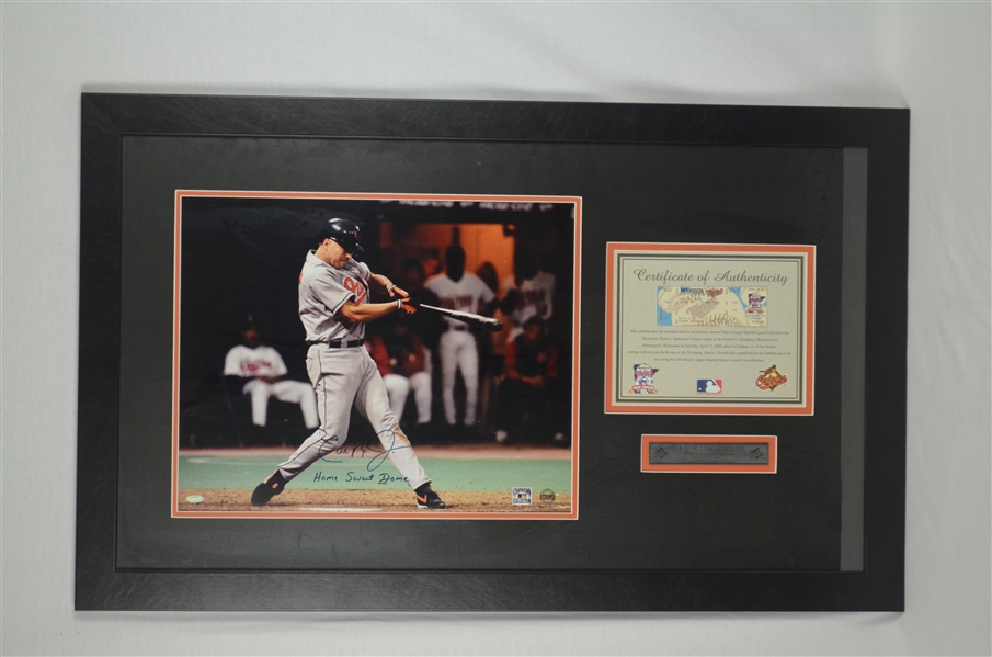 Cal Ripken Jr Signed & Inscribed 3,000th Hit Framed Photo & Ticket Display