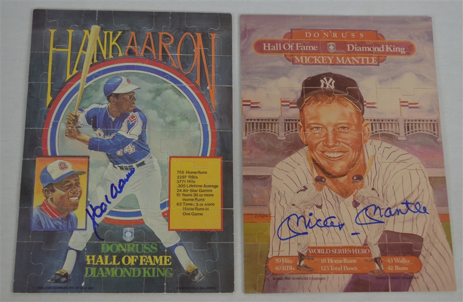 Mickey Mantle & Hank Aaron Autographed Donruss Hall of Fame Diamond King Puzzles