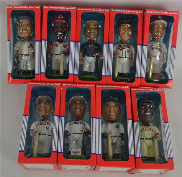 Collection of 9 MLB Hand Painted Bobble Dobbles in Original Box