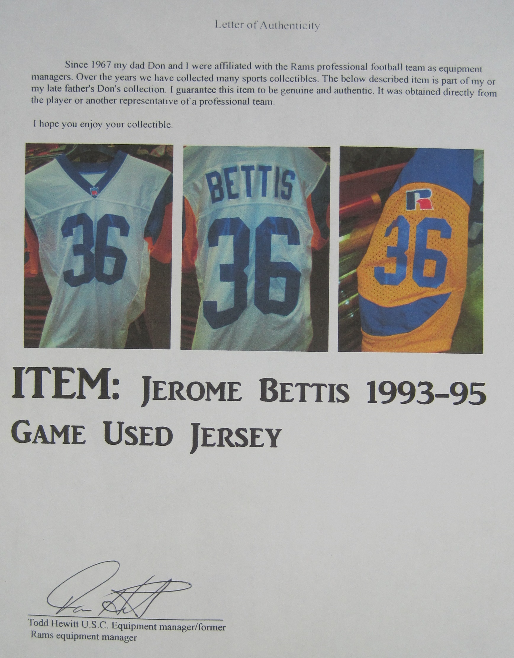 JEROME BETTIS LOS ANGELES RAMS VINTAGE 1990'S CHAMPION JERSEY