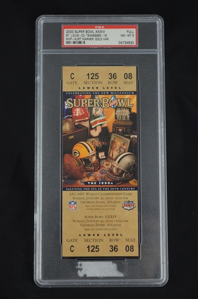 Super Bowl XXXIV 2000 Full Ticket PSA 8 Gold