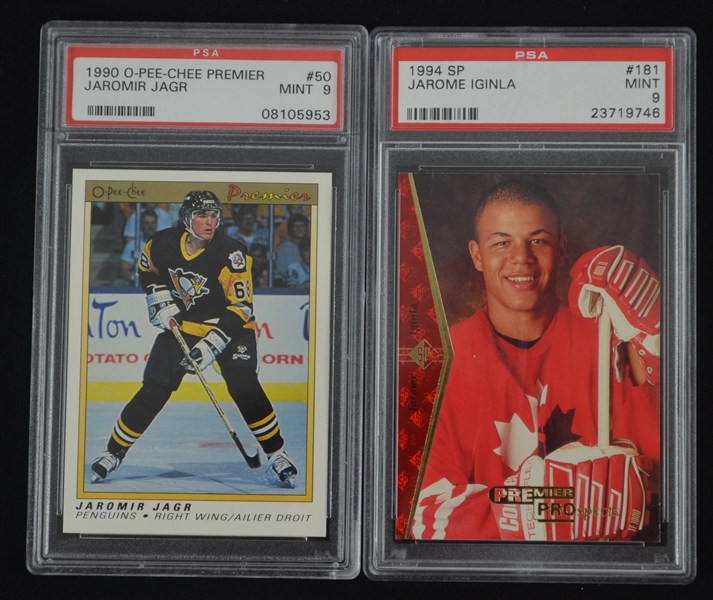 Jaromir Jagr & Jarome Iginla Rookie Cards PSA 9