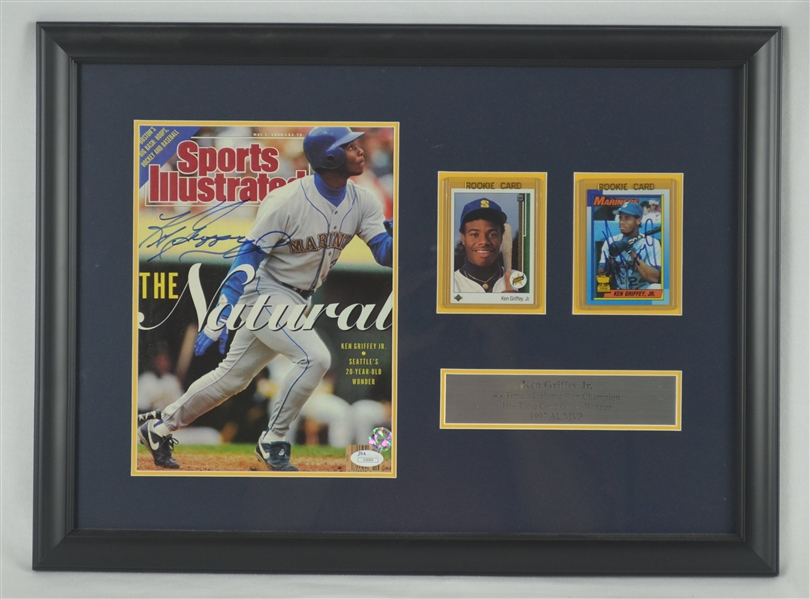 Ken Griffey Jr. Autographed Sports Ilustrated Card & Rookie Framed Display