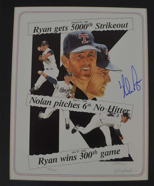 Nolan Ryan Autographed 300th Win AP Litho & Game Ticket