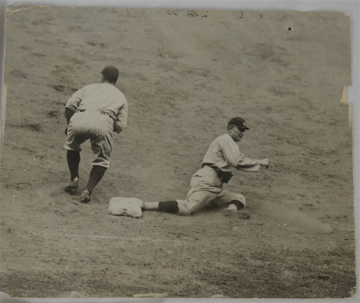 Ty Cobb Original c. 1926 Sliding Photo With Lou Gehrig 