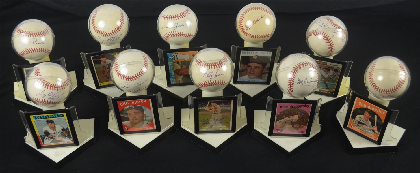 Collection of 10 Autographed Baseballs w/Vintage Cards