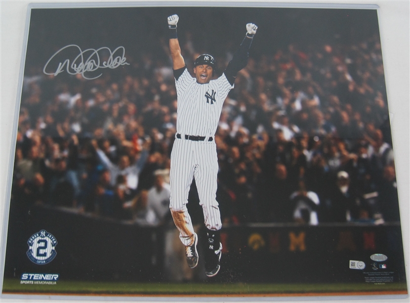 Derek Jeter 2014 Final At Bat Game Winning Hit Autographed 16x20 Photo