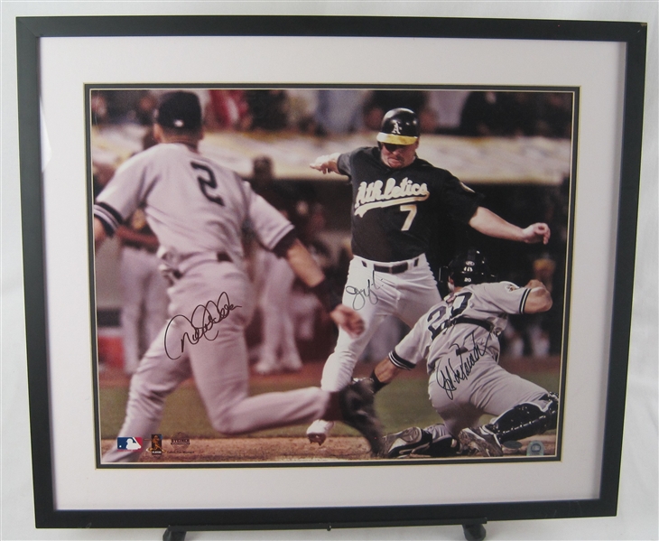 Derek Jeter Jorge Posada & Jason Giambi Signed 16x20 Framed Flip Photo