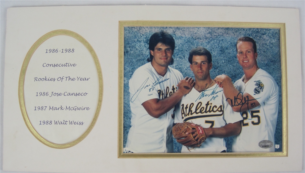 Jose Canseco Mark McGwire & Walt Weiss ROY Autographed Photo