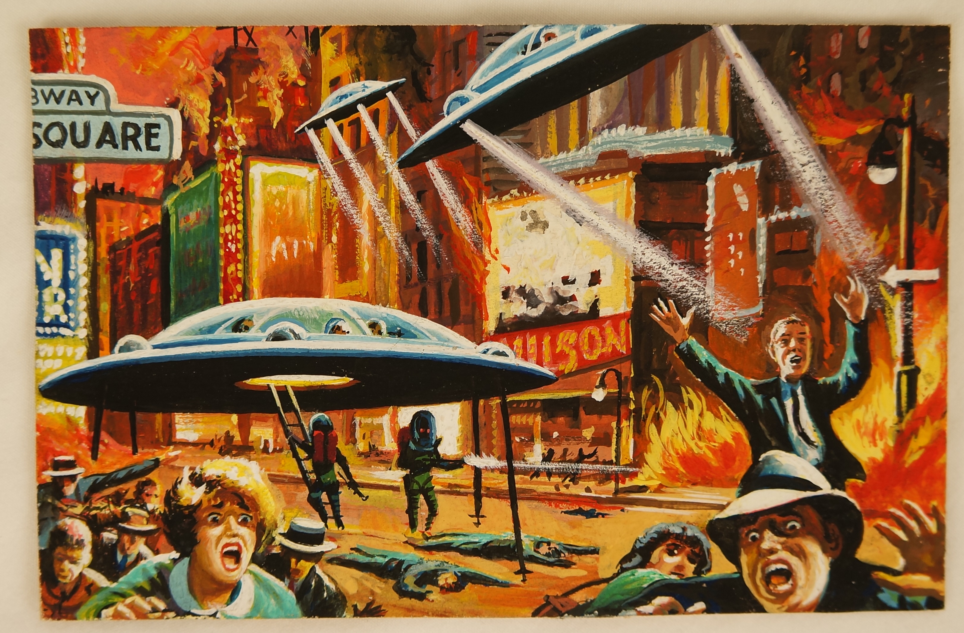 Lot Detail - 1962 Mars Attacks Original Artwork For Card #8 Terror in Times  Square