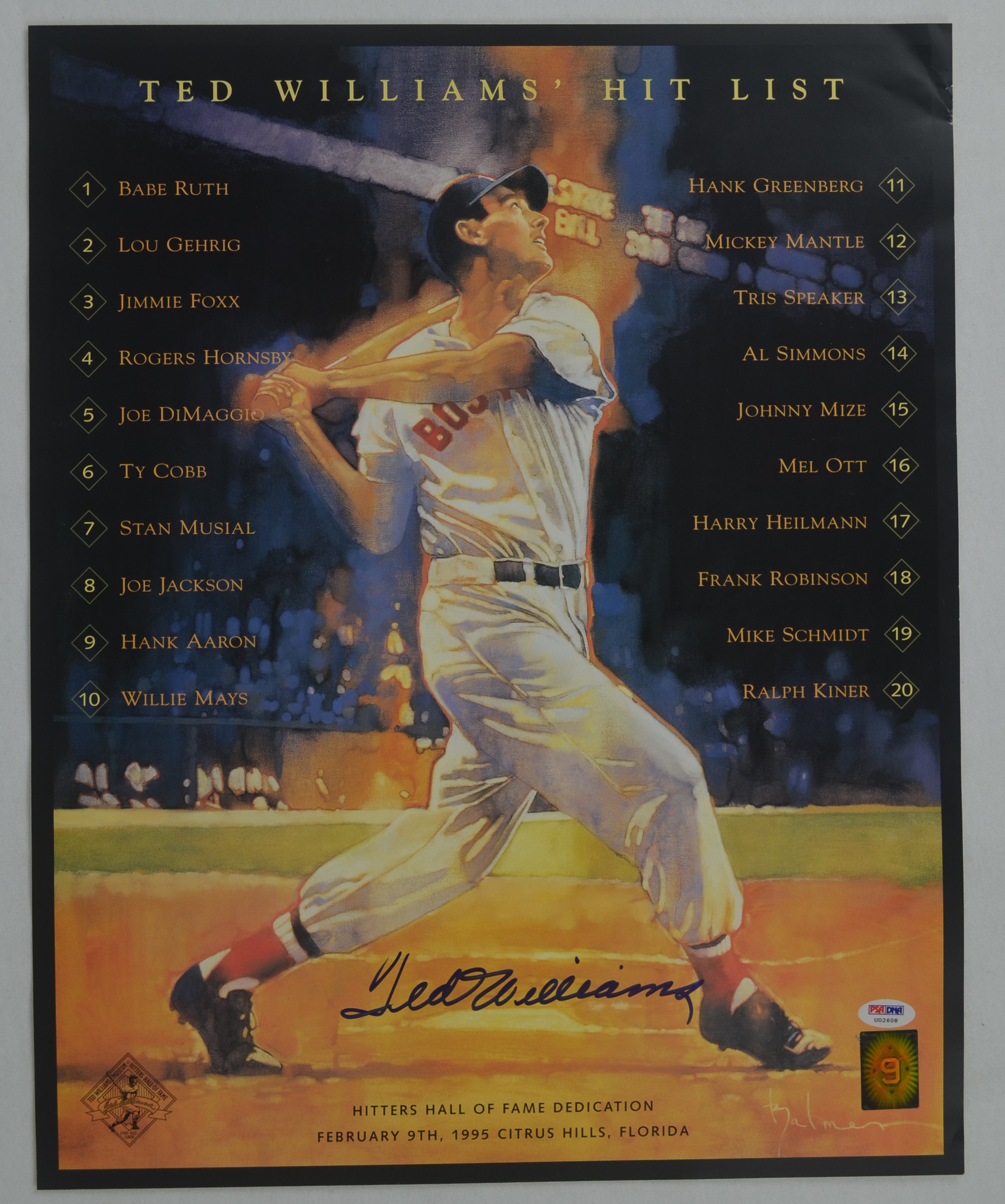 Ted Williams Hitters Hall of Fame Autographed Photo.