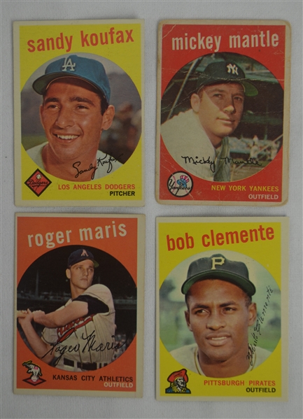 Collection of 4 Vintage 1959 Topps Cards w/Mickey Mantle