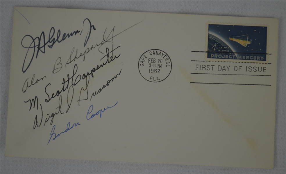 Mercury Seven First Day Cover Signed by 5 Astronauts w/John Glenn