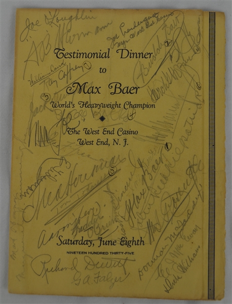 Max Baer 1935 Dinner Program Signed by Baer Jack Dempsey & Joe Louis