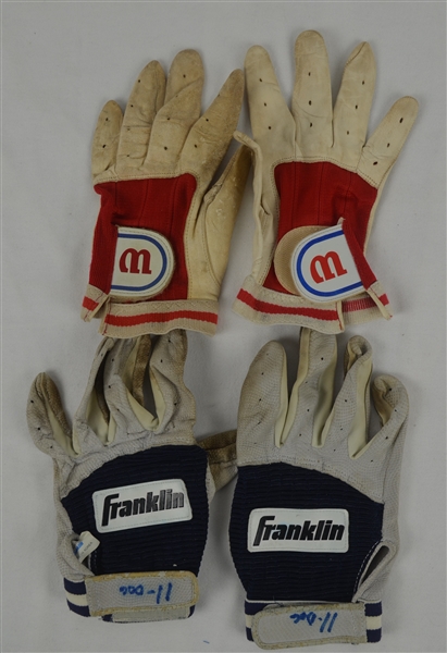 Lot of 2 Pairs of Professional Model Batting Gloves w/Heavy Use
