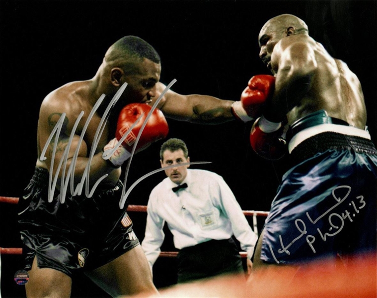 Mike Tyson & Evander Holyfield Dual Signed 11th Round 11/9/96 8x10 Photo